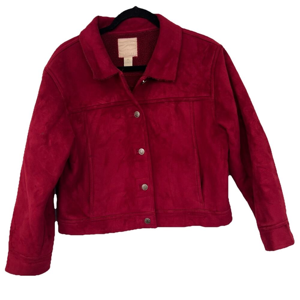 J Jill Teddy Fleece Sherpa Lined Jacket Woman SZ MP Full Zip Soft Red Fall Cozy